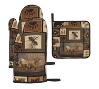 Wild Animals - Guantes de cocina con estampado retro de granja para horno para hornear al aire libre, parrilla, uso doméstico, microondas, barbacoa