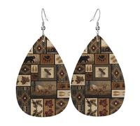 Wild Animals - Pendientes de cuero retro de granja para mujer, diseño de lágrima, accesorios de moda impresos, uso diario, fiesta, talla única, Cuero