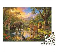 Wild Animals Puzzle 1000 Piezass Reciclado Paper African Safari Puzzle Juego Educativo Challenge Fun Juego de Familia para Adultos and Age 10 38x26cm/1000pcs