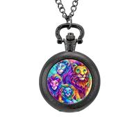Wild Animals - Reloj de bolsillo vintage con colgante de aleación, collar de regalo para hombres y mujeres, Estilo negro, talla única