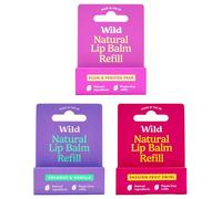 Wild Bálsamo Labial Natural Recargable - Paquete de 3 Recambios de Bálsamo Labial en una Variedad de Esencias - Incluye Coconut & Vanilla, Plum y Passionfruit Swirl - Sin Cera de Abejas