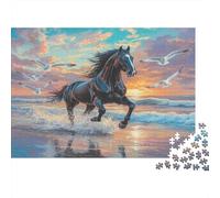 Wild Caballo Galloping-Ocean Sunset Scene Rompecabezas 1000 Piezas Adultos Niños +14 Años Familiar DIY Ilustrados Regalo Hombre Mujer Juego Difícil 52x38cm/1000pcs