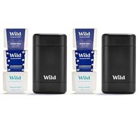 Wild - Desodorante Natural Recargable - Sin Aluminio - Carcasa Negro con Recargas (3x40g) - Incluye Esencias Fresh Cotton & Sea Salt, Ocean Mist y Thunderstorm - Vegano (Paquete de 2)