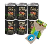 Wild Farm Monoprotein Pork 6x400g pienso hipoalergénico para perros & Juguete masticable de hueso de perro de 18 cm (patrón aleatorio)