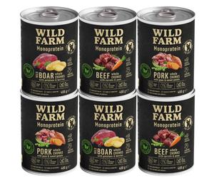 WILD FARM Monoproteínová zmes príchutí 6x400g hypoalergénne krmivo pre psov