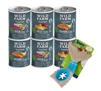 WILD FARM Superfood Mix Smaków 6x400g comida para perros bezzbożowa & Juguete masticable de hueso de perro de 18 cm (patrón aleatorio)