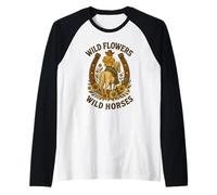Wild Flowers - Arte retro western de Wild Horses para montar en vaquera Camiseta Manga Raglan