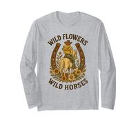 Wild Flowers - Arte retro western de Wild Horses para montar en vaquera Manga Larga