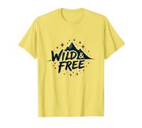 Wild & Free Mountain Adventure Noche Estrellada Camiseta, Hombre, Limón, L