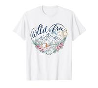 Wild & Free Mountain Camping Mujeres Senderismo Naturaleza Amante Regalo Camiseta gráfica económica, Hombre, Blanco, M