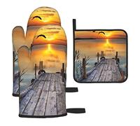 Wild Goose by the Bridge - Juego de 3 manoplas para horno y soportes para ollas, elementos esenciales de cocina, tela duradera resistente al calor, posavasos para cocinar y hornear