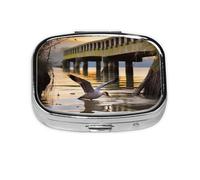 Wild Goose by The Bridge - Pastillero cuadrado de metal para bolso, pequeño y lindo organizador de píldoras de medicina de 2 compartimentos, portátil, para medicinas diarias y vitaminas