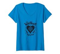 Wild Heart Gypsy Soul Bohemian Spirit Celestial Camiseta Cuello V, Mujer, Zafiro, XL