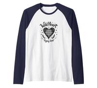 Wild Heart Gypsy Soul Bohemian Spirit Celestial Camiseta Manga Raglan, Hombre, Azul Marino/Blanco, XXL