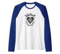 Wild Heart Gypsy Soul Bohemian Spirit Celestial Camiseta Manga Raglan, Hombre, Azul Real/Blanco, S