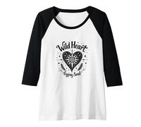Wild Heart Gypsy Soul Bohemian Spirit Celestial Camiseta Manga Raglan, Mujer, Blanco/Negro, XL