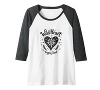 Wild Heart Gypsy Soul Bohemian Spirit Celestial Camiseta Manga Raglan, Mujer, Jaspeado Oscuro/Blanco, M
