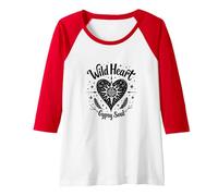 Wild Heart Gypsy Soul Bohemian Spirit Celestial Camiseta Manga Raglan, Mujer, Rojo/Blanco, S