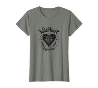 Wild Heart Gypsy Soul Bohemian Spirit Celestial Camiseta, Mujer, Verde Militar Jaspeado, 3XL
