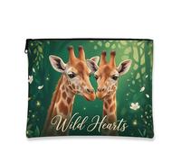 Wild Hearts - Bolsa de maquillaje con estampado de jirafa, bolsa de viaje para mujer, organizador portátil de lona con cremallera, bolsa de aseo para el cuidado de la piel, Green, 7x9 Inch, Corazones