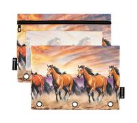 Wild Horses - Estuche para lápices con 3 anillas para lápices con cremallera, para escuela, transparente, 24,8 x 18 cm, 2 paquetes