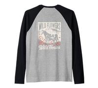 Wild Horses Wildflowers Cowgirl Country Western Rodeos Camiseta Manga Raglan