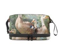 Wild Indian Runner Ducks - Bolsa de cosméticos de doble capa para mujeres y niñas, neceser de viaje para maquillaje, práctica bolsa organizadora con compartimento para cepillos, multicolor, 27x15x14