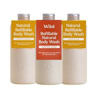 Wild Jabón Líquido Recargable Natural 300ml - Pack de 3 Recambios de Gel de Ducha en Varias Esencias - Incluye las Esencias Honey & Almond, Amber & Oud y Santorini Sunset