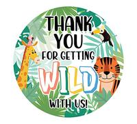Wild Jungle Thank You - Pegatinas redondas con texto en inglés "Thank You for Getting Wild with Us" (40 etiquetas)