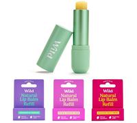 Wild Kit de Inicio Bálsamo Labial Recargable Natural - Incluye Estuche de Aluminio Verde Salvia & Paquete de 3 Recambios de Bálsamo Labial - Incluye Coconut & Vanilla, Plum y Passionfruit Swirl