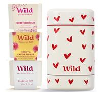 Wild Kit de inicio desodorante natural recargable sin aluminio - Carcasa corazones recambios Cherry Blossom Honey & Cactus Flower Coconut & Vanilla - Protección mal olor 24 horas - Apto en veganos