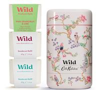 Wild Kit de inicio desodorante natural recargable sin aluminio - Carcasa pájaros Cath Kidston recambios Pink Grapefruit & Lime Coconut & Vanilla Fresh Cotton & Sea Salt - Protección mal olor 24 h