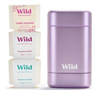Wild Kit Desodorante Natural Recargable | Carcasa Morada Con Recargas 3 | 98% ingredientes de origen natural | Protección hasta 24 h | Sin Aluminio | Fresh Cotton, Cherry Blossom y Coconut & Vanilla