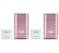 Wild - Kit Desodorante Natural Recargable con Estuche Rosa y Recambio Perfumado Fresh Cotton & Sea Salt (40g) - Sin Aluminio - Protección Duradera - Vegano (Paquete de 2)