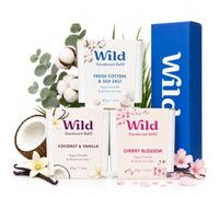 Wild Kit Desodorante Natural Recargable Pack Variado de Recargas | 98% ingredientes de origen natural | Protección hasta 24 h | Sin Aluminio | Fresh Cotton, Cherry Blossom y Coconut & Vanilla