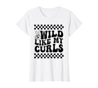 Wild Like My Curls Lindo Cabello Rizado Divertido Camiseta gráfica económica, Mujer, Blanco, XS