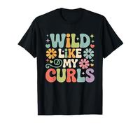 Wild Like My Curls Pelo Rizado Floral Retro Vintage Camiseta