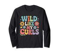 Wild Like My Curls Pelo Rizado Retro Vintage Floral Manga Larga