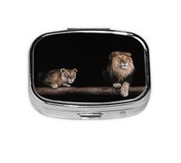 Wild Lion and Tiger,Meta Pastillero de 2 compartimentos, organizador portátil