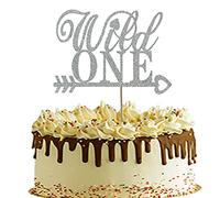 Wild One Cake Topper para decoración de fiesta de primer cumpleaños del bebé, decoración para tarta de 1er cumpleaños, accesorios para fotos de baby shower, doble cara, purpurina plateada