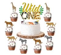 Wild One Decoración para tarta con animales de la selva, decoración para cupcakes, leopardo, guepardo, primer cumpleaños, jungla, safari, zoológico, suministros para tartas de fiesta, paquete de 25