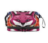 Wild Red Fox Face - Neceser de doble capa para mujeres y niñas, neceser de viaje, bolsa organizadora de maquillaje con compartimento para brochas, multicolor, 27x15x14 cm/10.6x5.9x5.5 in, Neceser
