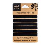 Wild & Stone | Paquete de 6 | Lazos Elásticos 100% Biodegradables y Libre de Plástico, | 100% Algodón Orgánico y Goma Natural a Base de Plantas | Soporte para Cola de Caballo sin Pliegues (Negro)