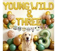 Wild Three Globos de cumpleaños para perro, cachorro, suministros de fiesta de cumpleaños, globos de tercer cumpleaños para decoración