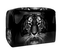 Wild Tiger Head on Black - Neceser de viaje para mujer, bolsa de aseo grande de PVC para maquillaje, práctica bolsa organizadora con cremallera, multicolor, 18.5x7.5x13cm/7.3x3x5.1in, Neceser
