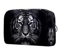 Wild Tiger Head on Black - Neceser de viaje para mujer, bolsa organizadora de maquillaje grande con cremallera, multicolor, 18.5x7.5x13cm/7.3x3x5.1in, Neceser