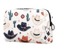 Wild West - Bolsa de maquillaje con diseño de sombrero de vaquero y cactus, bolsa de viaje pequeña con cremallera, organizador de maquillaje portátil para mujeres y niñas, Multicolor 04, 18.5x7.5x13cm