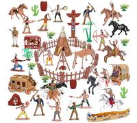 Wild West Cowboys and Indians - Juego de figuras de plástico, 77 piezas de juguetes educativos de indios nativos americanos, figuras de acción y accesorios para niños y niñas a partir de 3 años