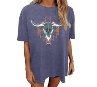 Wild West Cowboys Camiseta para Mujer Vintage Streetwear Country Camisa de Verano Music Tee Manga Corta Camisa Occidental Camisa Casual Rodeo Graphic Tee Suelta Top de Secado Rápido Tops, O Navy, L