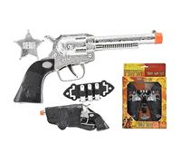 Wild Western Cowboy Sheriff Twin Gun Dress-Up Set completo con cinturón de funda con dos pistolas de juguete, balas e insignia, juego de rol para niños (10 piezas Wild West Cowboy Set